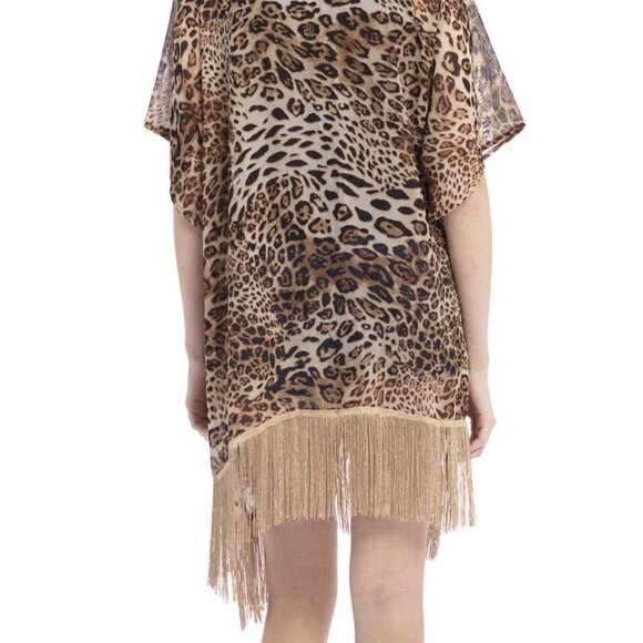 Women’s Leopard Print Cover Up Vest Swimsuit cover up kimono Sheer Fringe - Picture 7 of 7